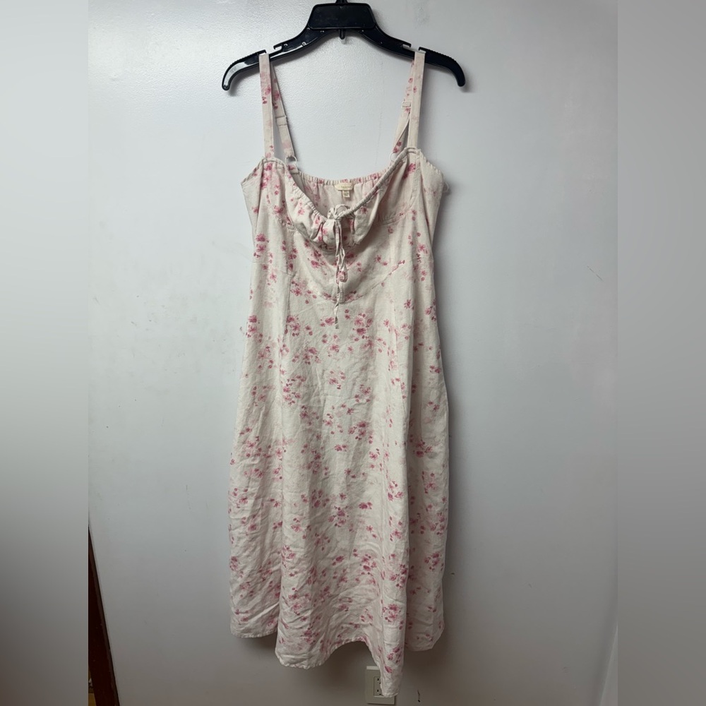 Sim & Sam Ivory Pink Floral Milkmaid Maxi Dress XL Linen Blend Corset Tie X - Picture 6 of 14
